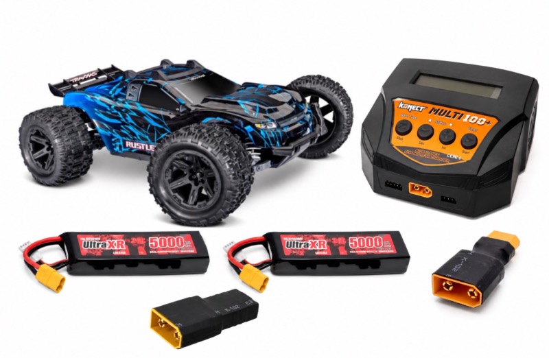 Traxxas Rustler 4X4 VX3 HD Bleu – 2 batteries 11.1V + Chargeur