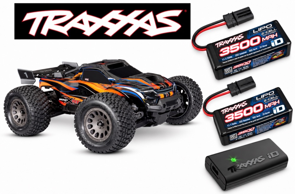 Traxxas Mini XRT 1/16 4x4 VXL 3S Brushless Orange RTR – PACK 2 Batteries 2S + Chargeur USB-C