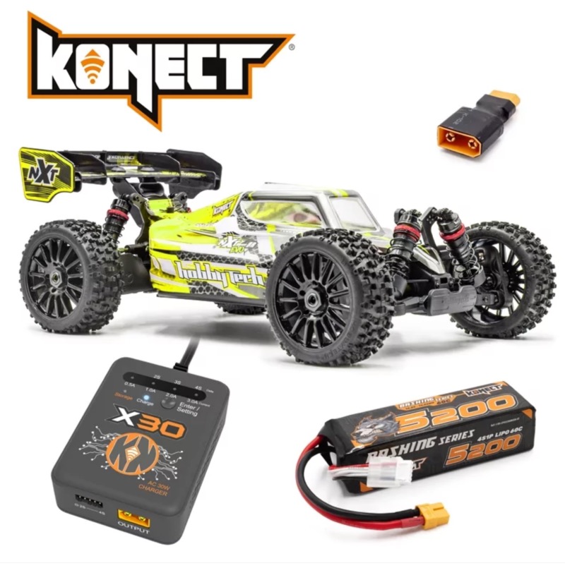 PACK ECO HOBBYTECH SPIRIT NXT EVO RR 1/8 BRUSHLESS JAUNE - LIPO / CHARGEUR 100% RTR
